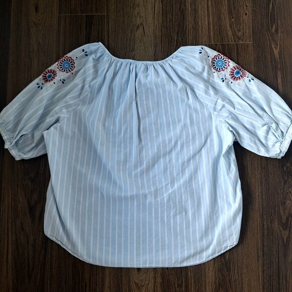 💙 St. John's Embroidered Lightweight Cotton Blouse Size XL Loose Fit Boho Cotta - Picture 7 of 8